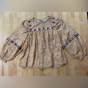 Dear John Cotton Floral Boho Puff Sleeve Peasant Top